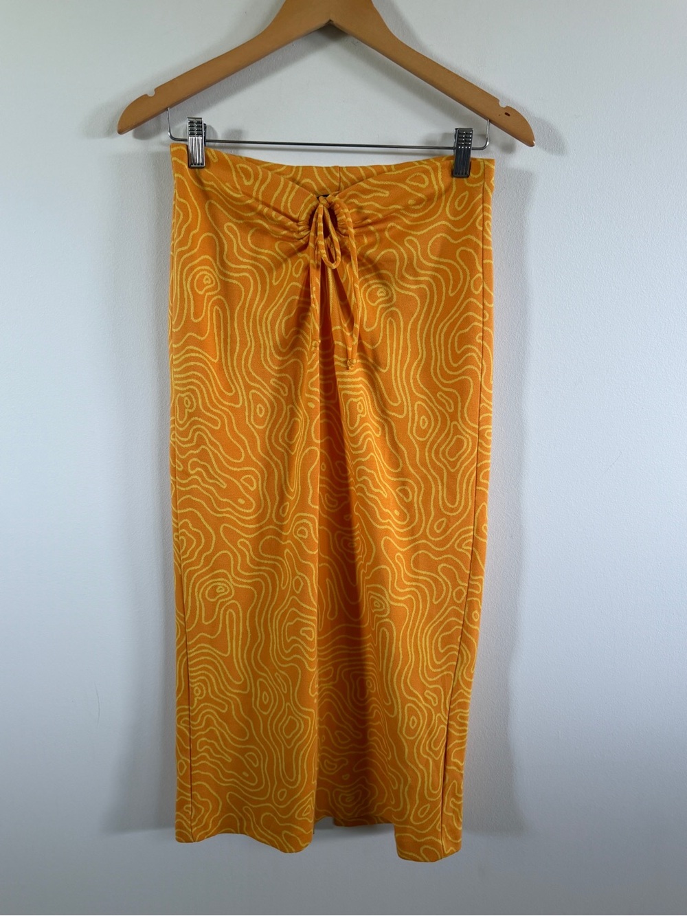 Zara Golden Yellow Dress Strapless  Abstract-Print Midi dress  small